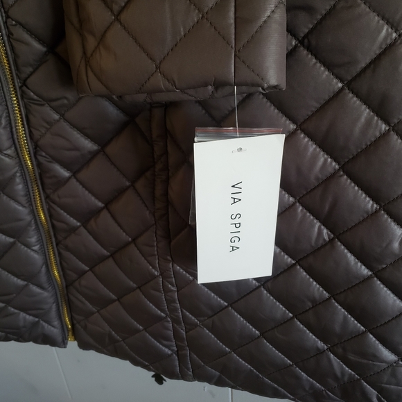 Via Spiga Women's Diamond Quilted Mid-Length Winter Jacket with Attached…